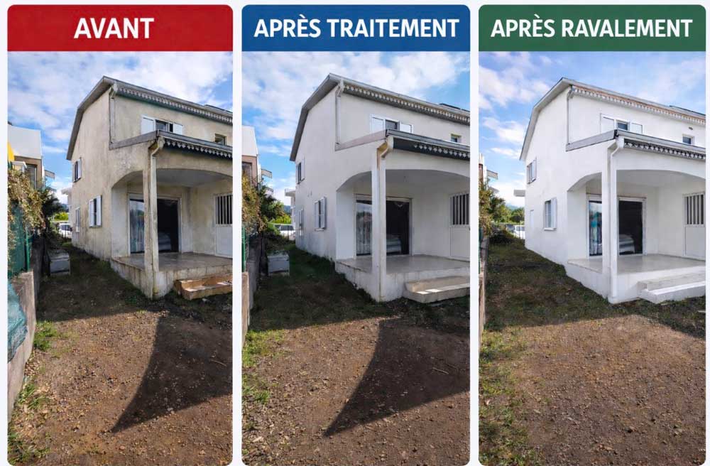 Nettoyage et peinture façade : EXPERTOITURE 974 :  artisan peintre dans l'île de la réunion 974  - Nettoyage façade, démoussage, traitement anti mousse, ravalement peinture façade, boiserie et ferronnerie dans l'île de la réunion 974 - Expertioiture974